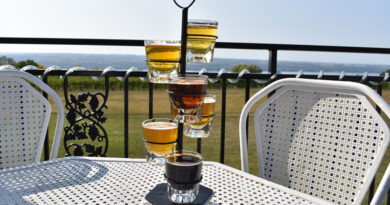 Wagner Wines, Dines, Beers — and Cheers Flight of six 4-oz. pours ($12.50) at the Ginny Lee Café, the eatery next door to the building with the Wagner’s Wines tasting rooms and gift shop.