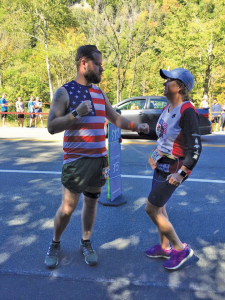 Deb Demott and her son. They've run several races together, including this one, the Ragnar relay, where a team of 12 runners runs 200 miles (each of them runs a chunk, totaling 200).