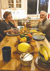 The Odhners during a recent dinner at their home.