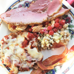 Belhurst Edgar’s ham, eggplant parm, bacon, couscous salad, tomato salad: A sampling of carved ham, chickpea and couscous salad, heirloom tomato and orecchiette pasta salad, bacon and eggplant parmesan. 