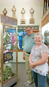 Curator and clock repairman Eric Hooker, 76, and his wife, Doris, 70, at Hoffman Clock Museum in Newark.