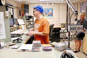Jazz 90.1 DJ Otto Bruno sets up a disc for play in the studio 