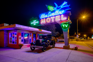 The Blue Swallow Motel in Tucumcari, New Mexico, along the Route 66 trail.