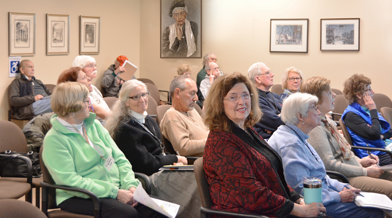 Jane Eggleston, in front, looking at the camera, moved back to Rochester after living in Florida many decades. She said she discovered Osher Lifelong Learning Institute. “My energy is restored by being among people who are curious, active learners,” she says.