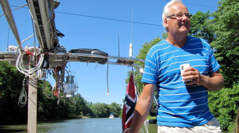 Harald Solfjeld, a Norwegian national, has been sailing the world for more than 10 years. He recently made a stop in Brockport. Photo by Lori Skoog