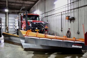 Ontario truck, loaded and ready for the season’s first snowfall, has been prepared for some time to take on winter. This one has a low-profile front plow and an 11-foot wing plow, plus a variety of all kinds of special lights. 