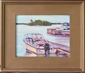 “Boat at the Clayton Yacht Club,” which took first place at the 2021 1000 Islands Plein Air Competition